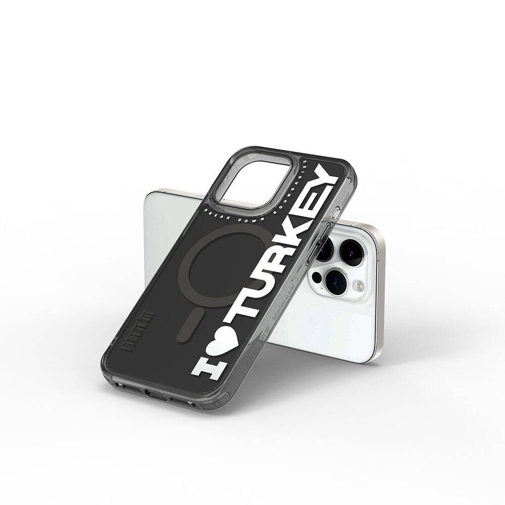 Apple iPhone 15 Pro Max Uyumlu Kılıf Magsafe Şarj Özellikli I Love Turkey Yazı Desenli Wiwu Turkey E Serisi Kapak - 5