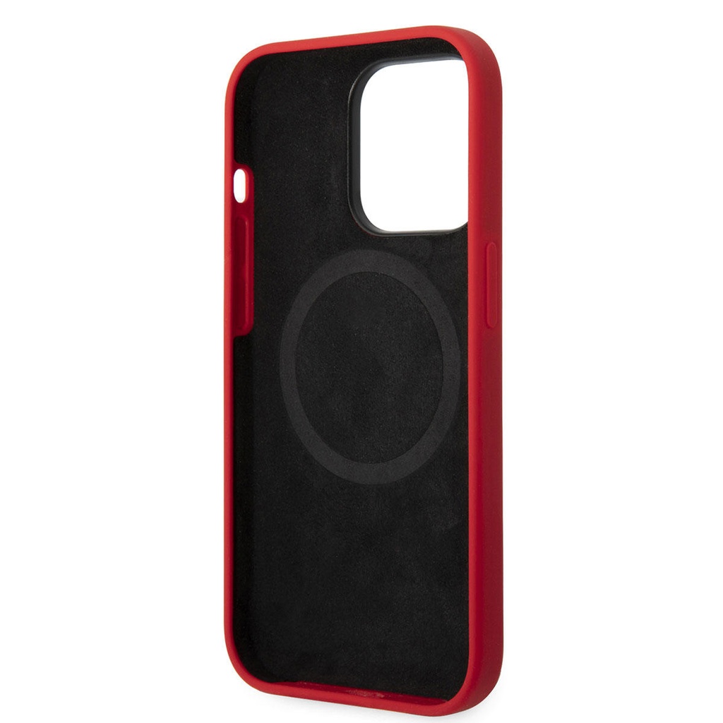 Apple iPhone 14 Pro Max Uyumlu Kılıf Ferrari Magsafe Şarj Özellikli Silikon Metal Logo Dizayn Kapak