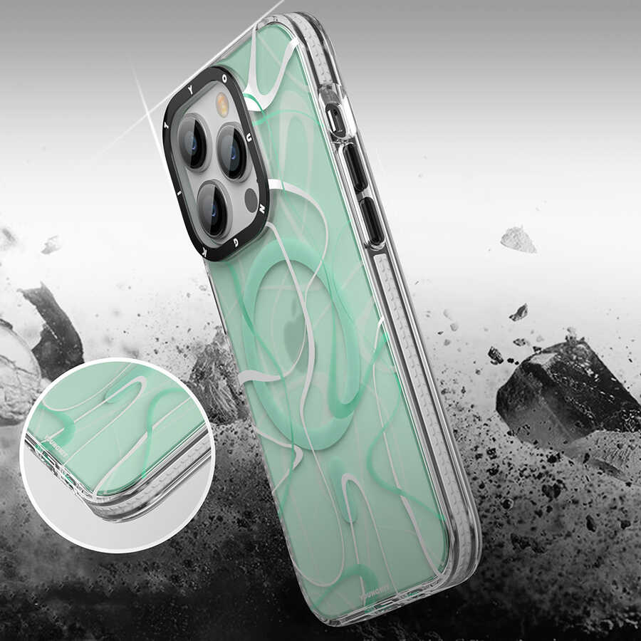 Apple iPhone 14 Pro Uyumlu Kılıf Magsafe Şarj Özellikli Youngkit Water-Ink Serisi Kapak - 5