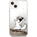 Apple iPhone 14 Uyumlu Kılıf Karl Lagerfeld Sıvılı Simli Choupette Dizayn Kapak