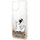 Apple iPhone 14 Uyumlu Kılıf Karl Lagerfeld Sıvılı Simli Choupette Dizayn Kapak