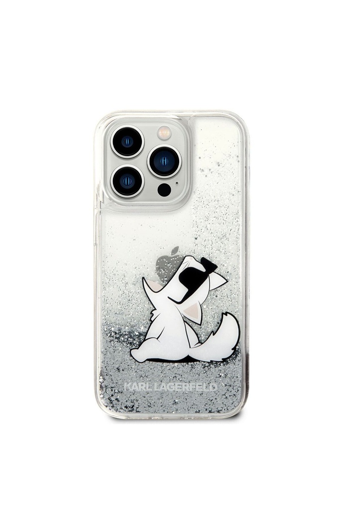 Apple iPhone 14 Pro Uyumlu Kılıf Karl Lagerfeld Sıvılı Simli Choupette Dizayn Kapak