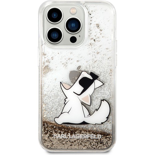Apple iPhone 14 Pro Max Uyumlu Kılıf Karl Lagerfeld Sıvılı Simli Choupette Dizayn Kapak