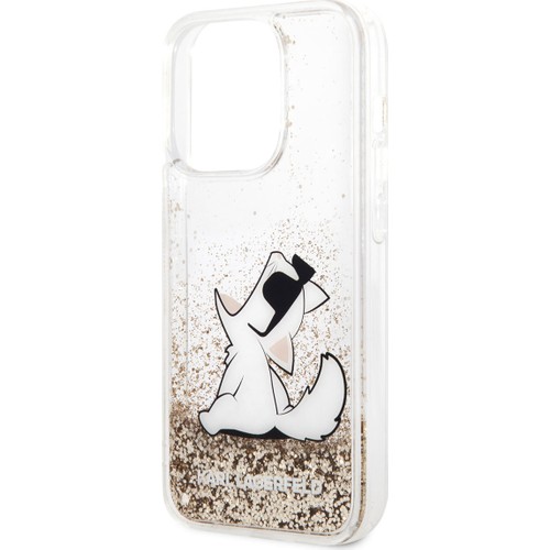Apple iPhone 14 Pro Max Uyumlu Kılıf Karl Lagerfeld Sıvılı Simli Choupette Dizayn Kapak