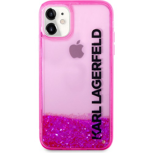 Apple iPhone 11 Uyumlu Kılıf Karl Lagerfeld Sıvılı Simli Elong Dizayn Kapak
