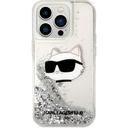 Apple iPhone 14 Pro Max Uyumlu Kılıf Karl Lagerfeld Sıvılı Simli Choupette Head Dizayn Kapak