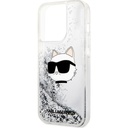 Apple iPhone 14 Pro Max Uyumlu Kılıf Karl Lagerfeld Sıvılı Simli Choupette Head Dizayn Kapak