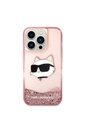 Apple iPhone 14 Pro Max Uyumlu Kılıf Karl Lagerfeld Sıvılı Simli Choupette Head Dizayn Kapak