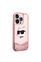 Apple iPhone 14 Pro Max Uyumlu Kılıf Karl Lagerfeld Sıvılı Simli Choupette Head Dizayn Kapak