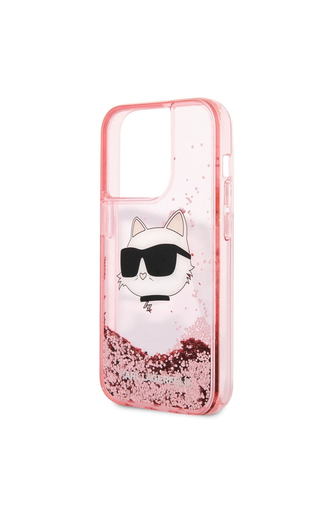 Apple iPhone 14 Pro Max Uyumlu Kılıf Karl Lagerfeld Sıvılı Simli Choupette Head Dizayn Kapak