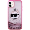 Apple iPhone 11 Uyumlu Kılıf Karl Lagerfeld Sıvılı Simli Choupette Head Dizayn Kapak