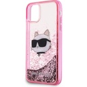 Apple iPhone 11 Uyumlu Kılıf Karl Lagerfeld Sıvılı Simli Choupette Head Dizayn Kapak