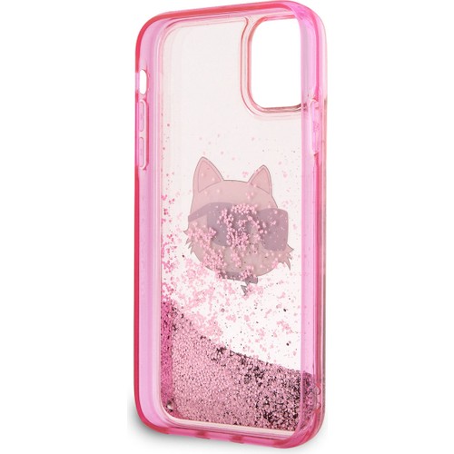 Apple iPhone 11 Uyumlu Kılıf Karl Lagerfeld Sıvılı Simli Choupette Head Dizayn Kapak