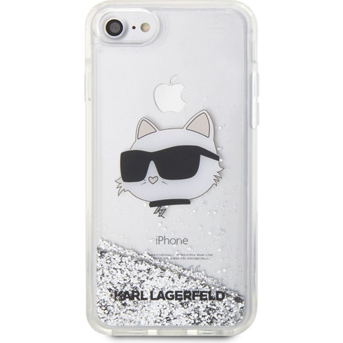 Apple iPhone 7 Uyumlu Kılıf Karl Lagerfeld Sıvılı Simli Choupette Head Dizayn Kapak