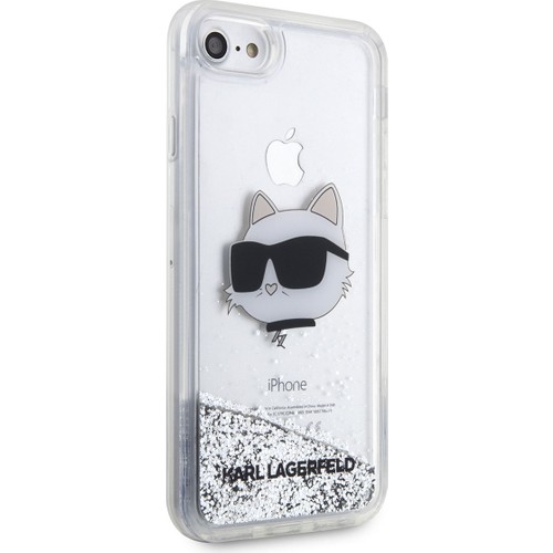 Apple iPhone 7 Uyumlu Kılıf Karl Lagerfeld Sıvılı Simli Choupette Head Dizayn Kapak