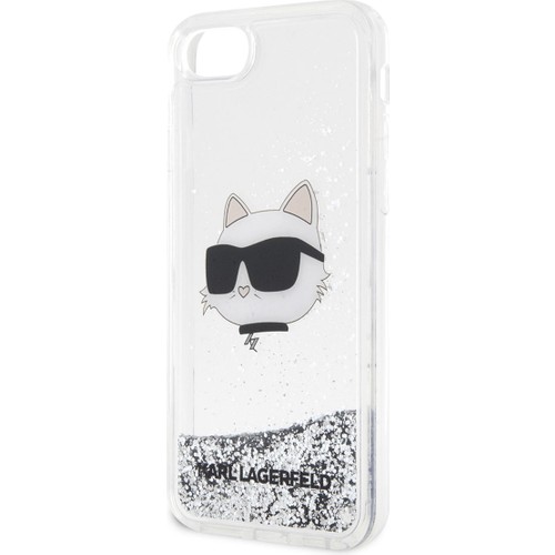 Apple iPhone 7 Uyumlu Kılıf Karl Lagerfeld Sıvılı Simli Choupette Head Dizayn Kapak