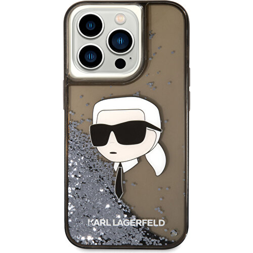 Apple iPhone 14 Pro Uyumlu Kılıf Karl Lagerfeld Sıvılı Simli Karl Head Dizayn Kapak