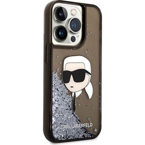 Apple iPhone 14 Pro Uyumlu Kılıf Karl Lagerfeld Sıvılı Simli Karl Head Dizayn Kapak