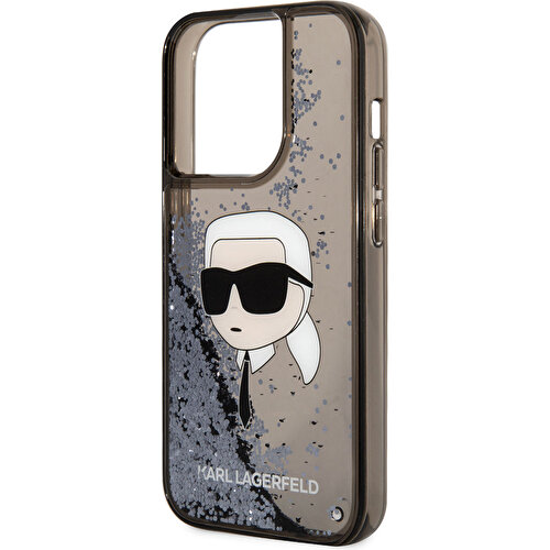 Apple iPhone 14 Pro Uyumlu Kılıf Karl Lagerfeld Sıvılı Simli Karl Head Dizayn Kapak