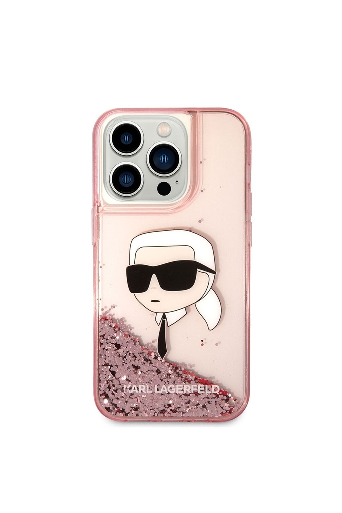 Apple iPhone 14 Pro Uyumlu Kılıf Karl Lagerfeld Sıvılı Simli Karl Head Dizayn Kapak