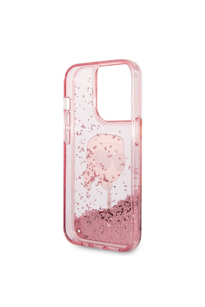 Apple iPhone 14 Pro Uyumlu Kılıf Karl Lagerfeld Sıvılı Simli Karl Head Dizayn Kapak