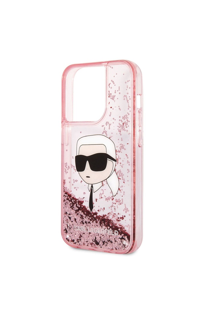 Apple iPhone 14 Pro Uyumlu Kılıf Karl Lagerfeld Sıvılı Simli Karl Head Dizayn Kapak