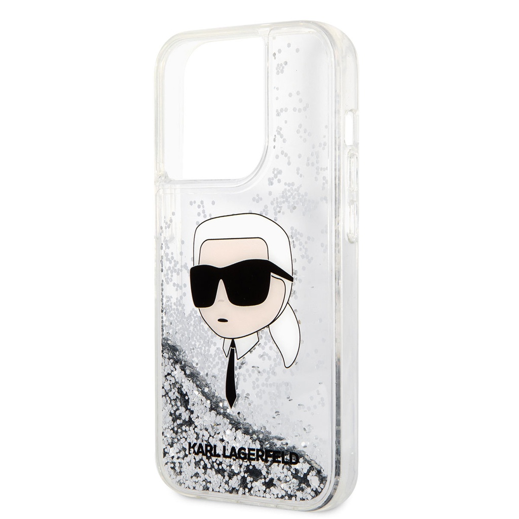 Apple iPhone 14 Pro Max Uyumlu Kılıf Karl Lagerfeld Sıvılı Simli Karl Head Dizayn Kapak - 1