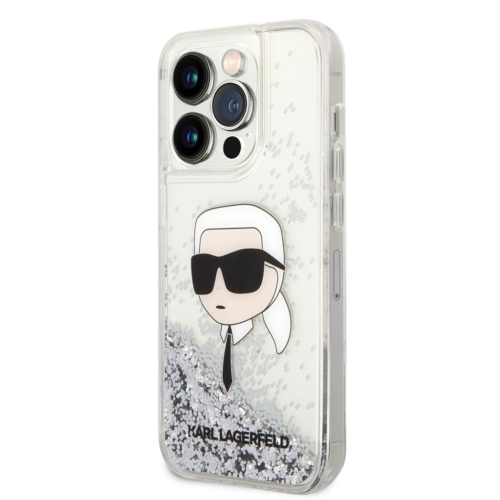 Apple iPhone 14 Pro Max Uyumlu Kılıf Karl Lagerfeld Sıvılı Simli Karl Head Dizayn Kapak - 2
