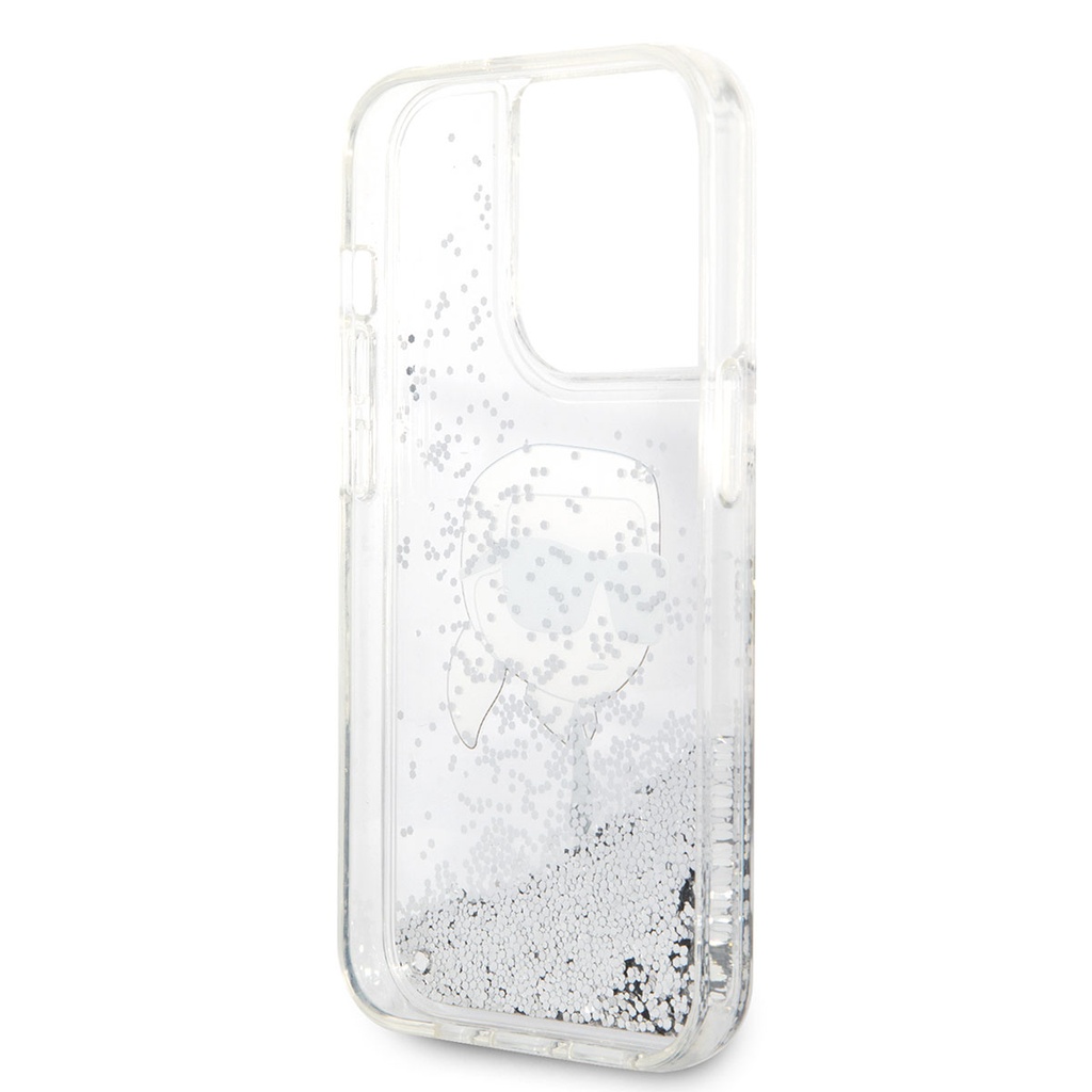 Apple iPhone 14 Pro Max Uyumlu Kılıf Karl Lagerfeld Sıvılı Simli Karl Head Dizayn Kapak - 3