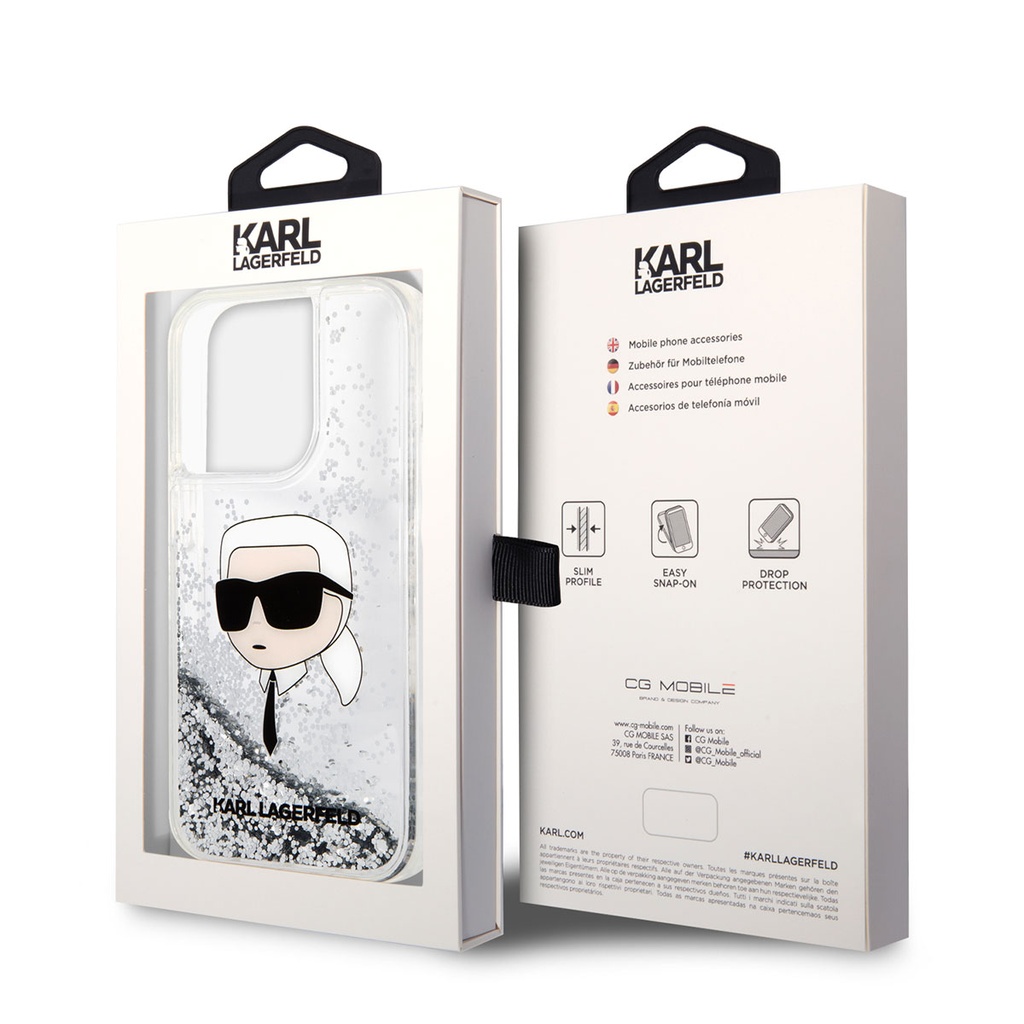 Apple iPhone 14 Pro Max Uyumlu Kılıf Karl Lagerfeld Sıvılı Simli Karl Head Dizayn Kapak - 4