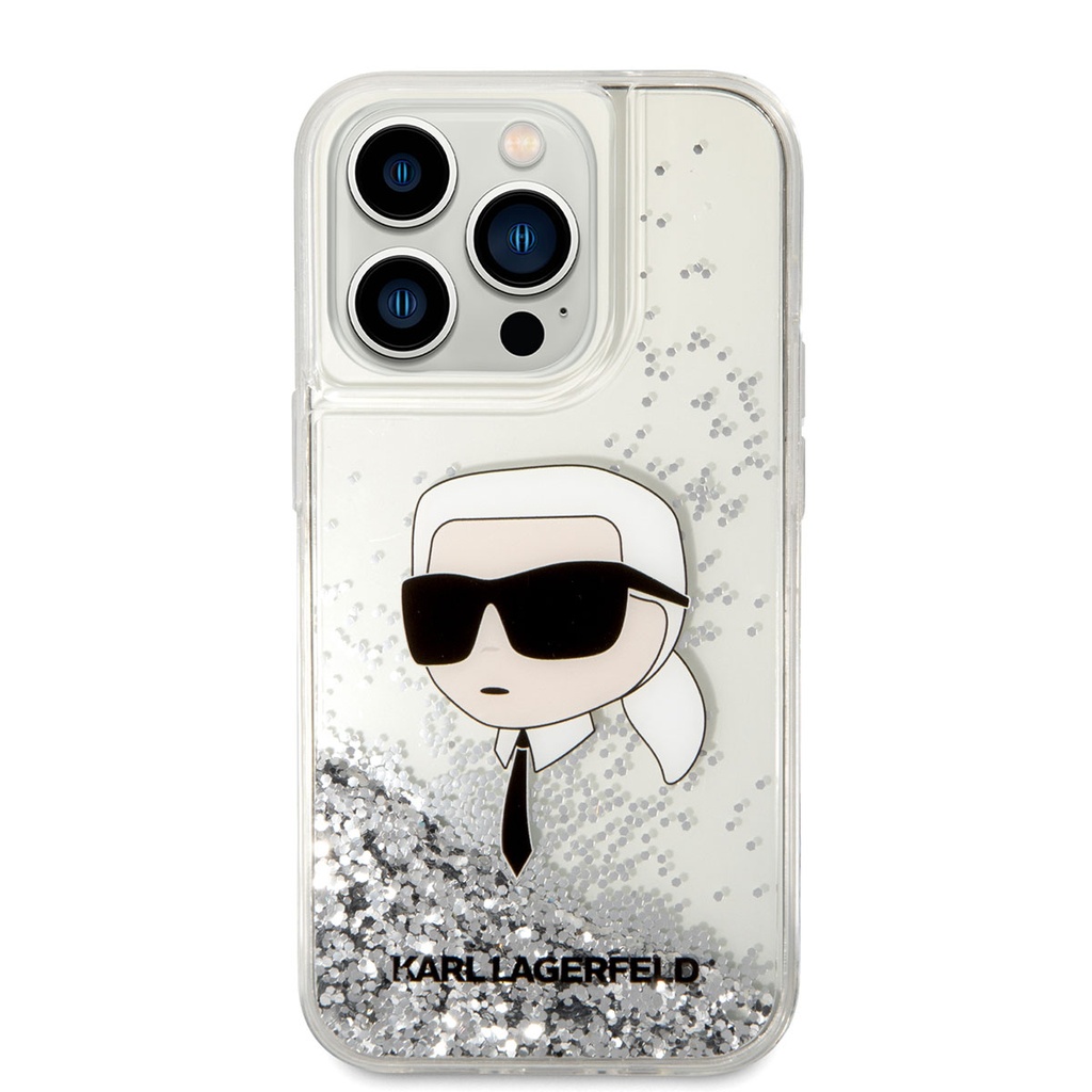 Apple iPhone 14 Pro Max Uyumlu Kılıf Karl Lagerfeld Sıvılı Simli Karl Head Dizayn Kapak - 6