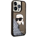 Apple iPhone 14 Pro Max Uyumlu Kılıf Karl Lagerfeld Sıvılı Simli Karl Head Dizayn Kapak
