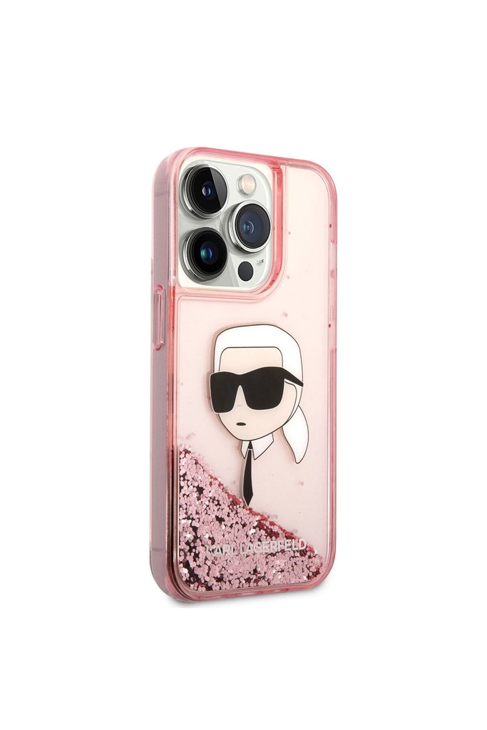 Apple iPhone 14 Pro Max Uyumlu Kılıf Karl Lagerfeld Sıvılı Simli Karl Head Dizayn Kapak
