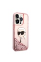 Apple iPhone 14 Pro Max Uyumlu Kılıf Karl Lagerfeld Sıvılı Simli Karl Head Dizayn Kapak