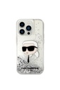 Apple iPhone 14 Pro Max Uyumlu Kılıf Karl Lagerfeld Sıvılı Simli Karl Head Dizayn Kapak