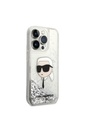 Apple iPhone 14 Pro Max Uyumlu Kılıf Karl Lagerfeld Sıvılı Simli Karl Head Dizayn Kapak