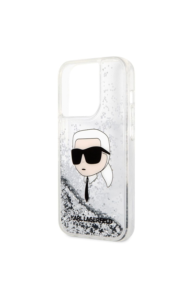 Apple iPhone 14 Pro Max Uyumlu Kılıf Karl Lagerfeld Sıvılı Simli Karl Head Dizayn Kapak