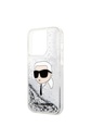 Apple iPhone 14 Pro Max Uyumlu Kılıf Karl Lagerfeld Sıvılı Simli Karl Head Dizayn Kapak
