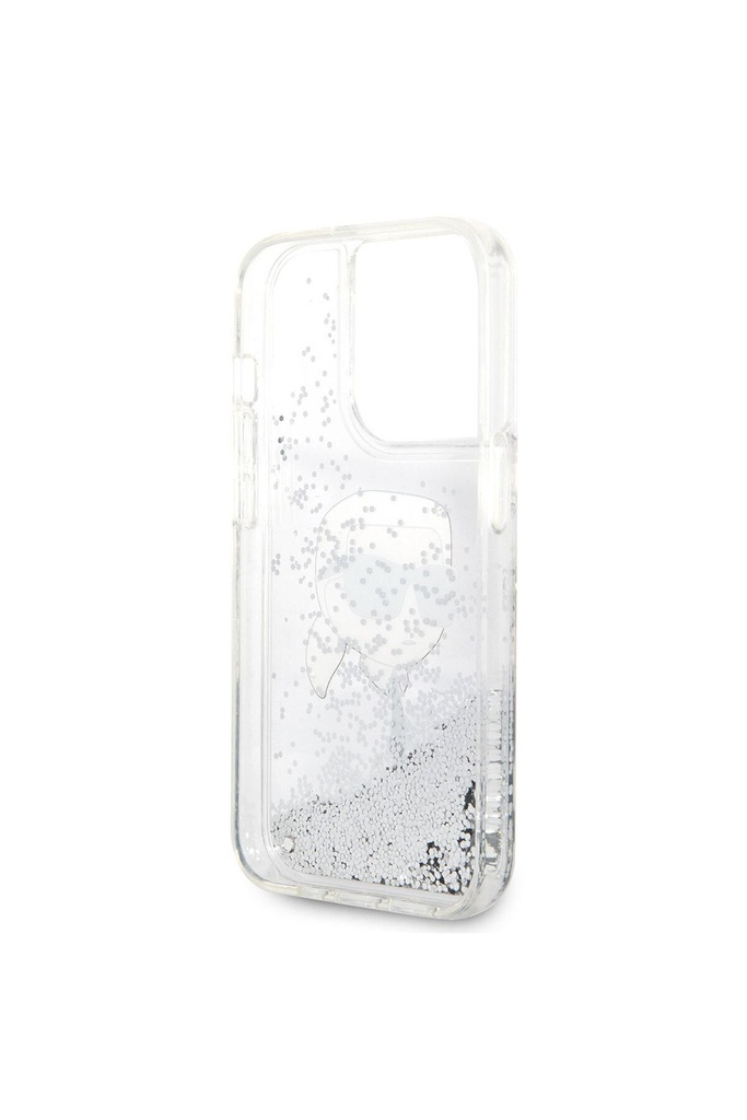 Apple iPhone 14 Pro Max Uyumlu Kılıf Karl Lagerfeld Sıvılı Simli Karl Head Dizayn Kapak