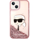 Apple iPhone 14 Uyumlu Kılıf Karl Lagerfeld Sıvılı Simli Karl Head Dizayn Kapak