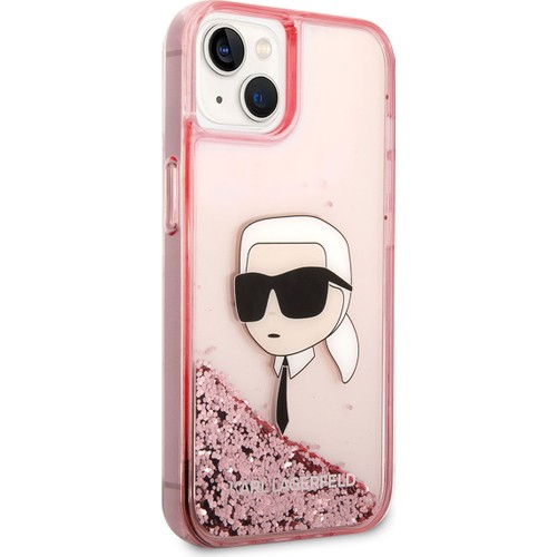 Apple iPhone 14 Uyumlu Kılıf Karl Lagerfeld Sıvılı Simli Karl Head Dizayn Kapak