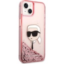 Apple iPhone 14 Uyumlu Kılıf Karl Lagerfeld Sıvılı Simli Karl Head Dizayn Kapak