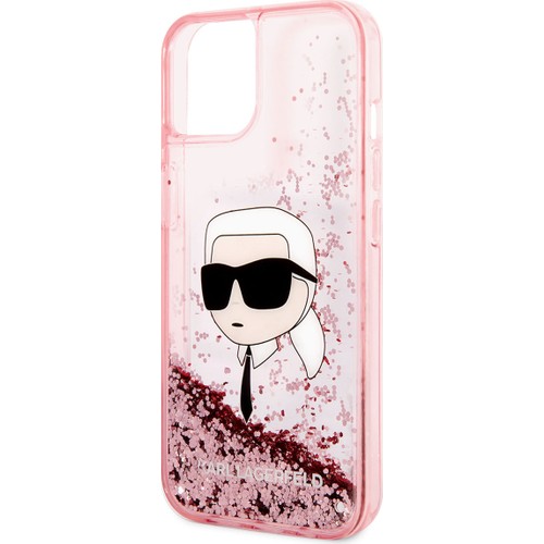 Apple iPhone 14 Uyumlu Kılıf Karl Lagerfeld Sıvılı Simli Karl Head Dizayn Kapak