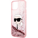 Apple iPhone 14 Uyumlu Kılıf Karl Lagerfeld Sıvılı Simli Karl Head Dizayn Kapak