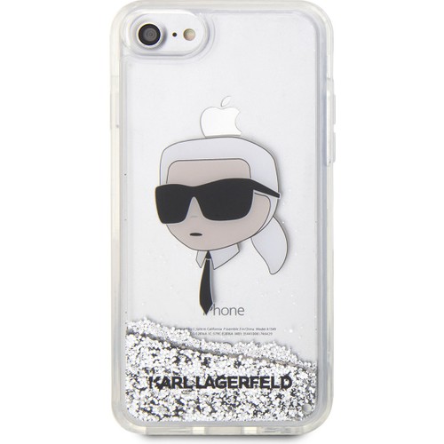 Apple iPhone 7 Uyumlu Kılıf Karl Lagerfeld Sıvılı Simli Karl Head Dizayn Kapak