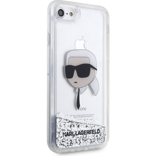 Apple iPhone 7 Uyumlu Kılıf Karl Lagerfeld Sıvılı Simli Karl Head Dizayn Kapak