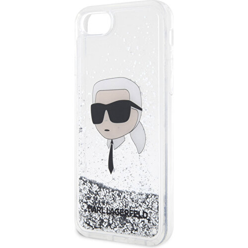Apple iPhone 7 Uyumlu Kılıf Karl Lagerfeld Sıvılı Simli Karl Head Dizayn Kapak