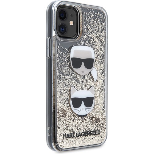 Apple iPhone 11 Uyumlu Kılıf Karl Lagerfeld Sıvılı Simli K&C Head Dizayn Kapak
