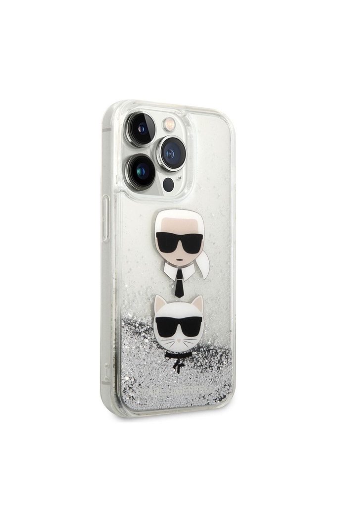 Apple iPhone 14 Pro Max Uyumlu Kılıf Karl Lagerfeld Sıvılı Simli K&C Head Dizayn Kapak