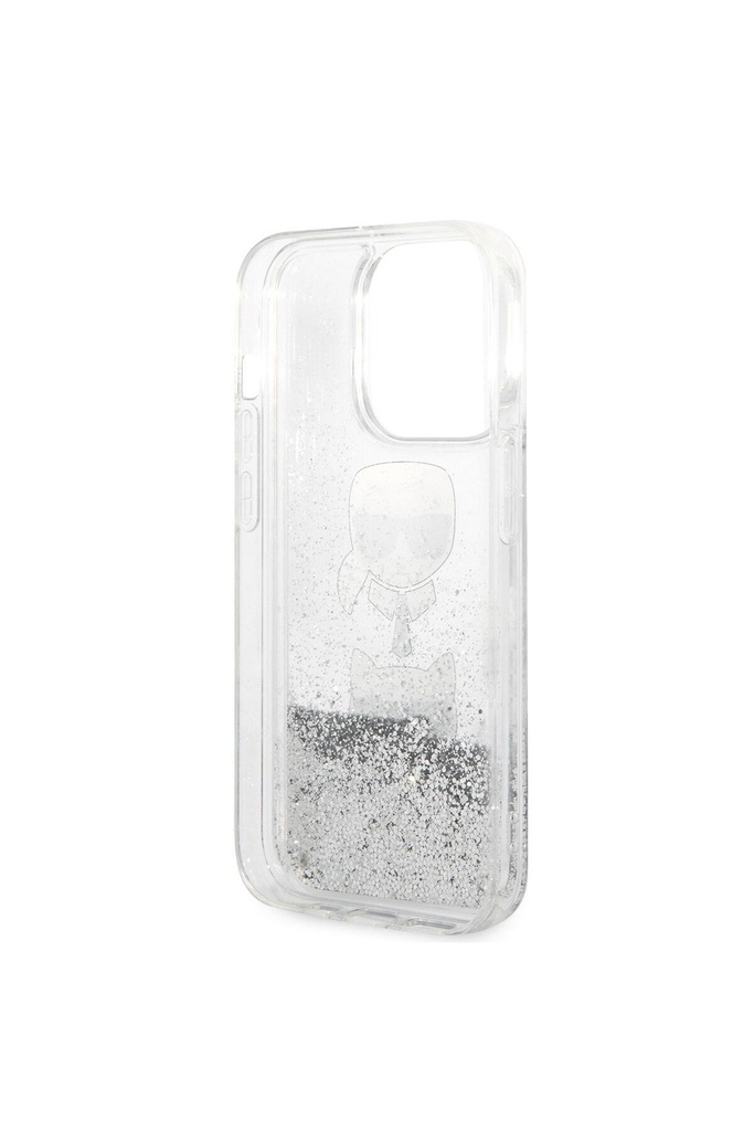 Apple iPhone 14 Pro Max Uyumlu Kılıf Karl Lagerfeld Sıvılı Simli K&C Head Dizayn Kapak